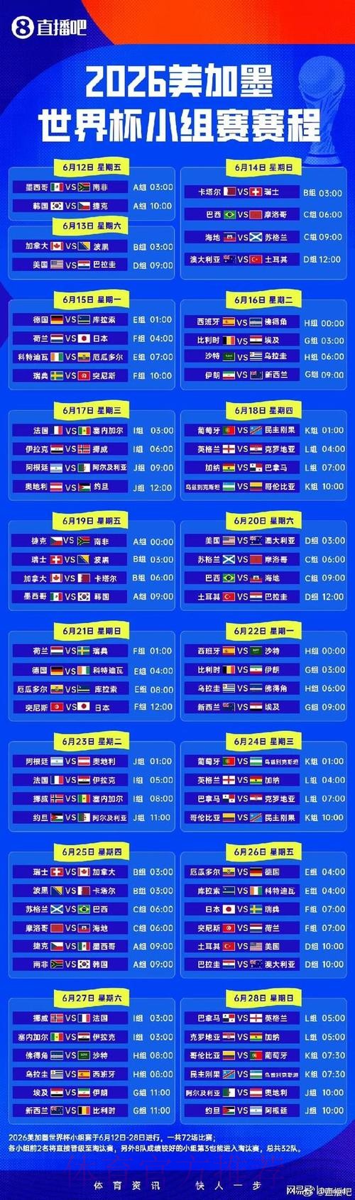 2026世界杯小组赛赛程实时更新赛事详情直播平台